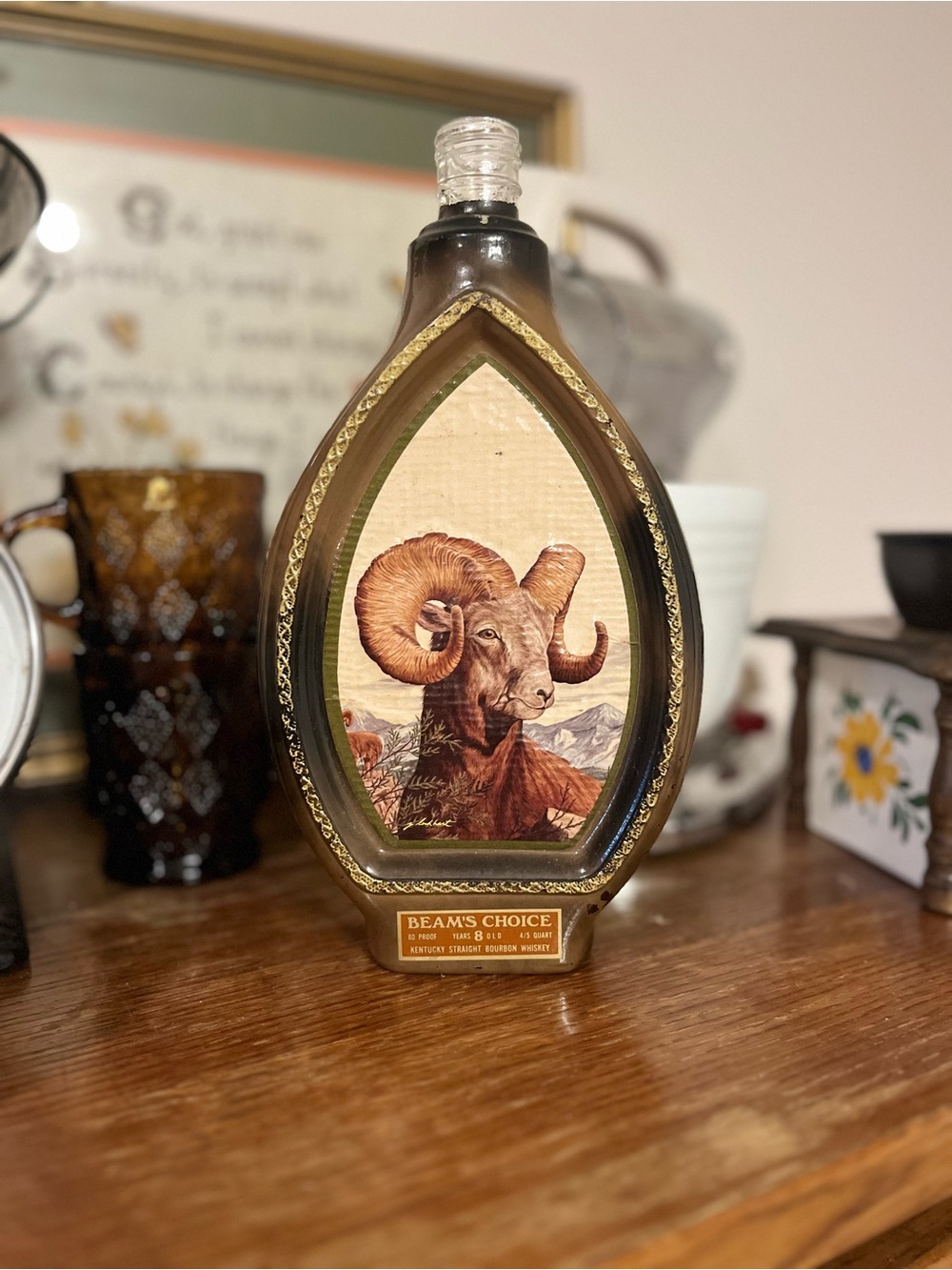 Beam's Choice Ram Artwork Decanter - Brown & Gold